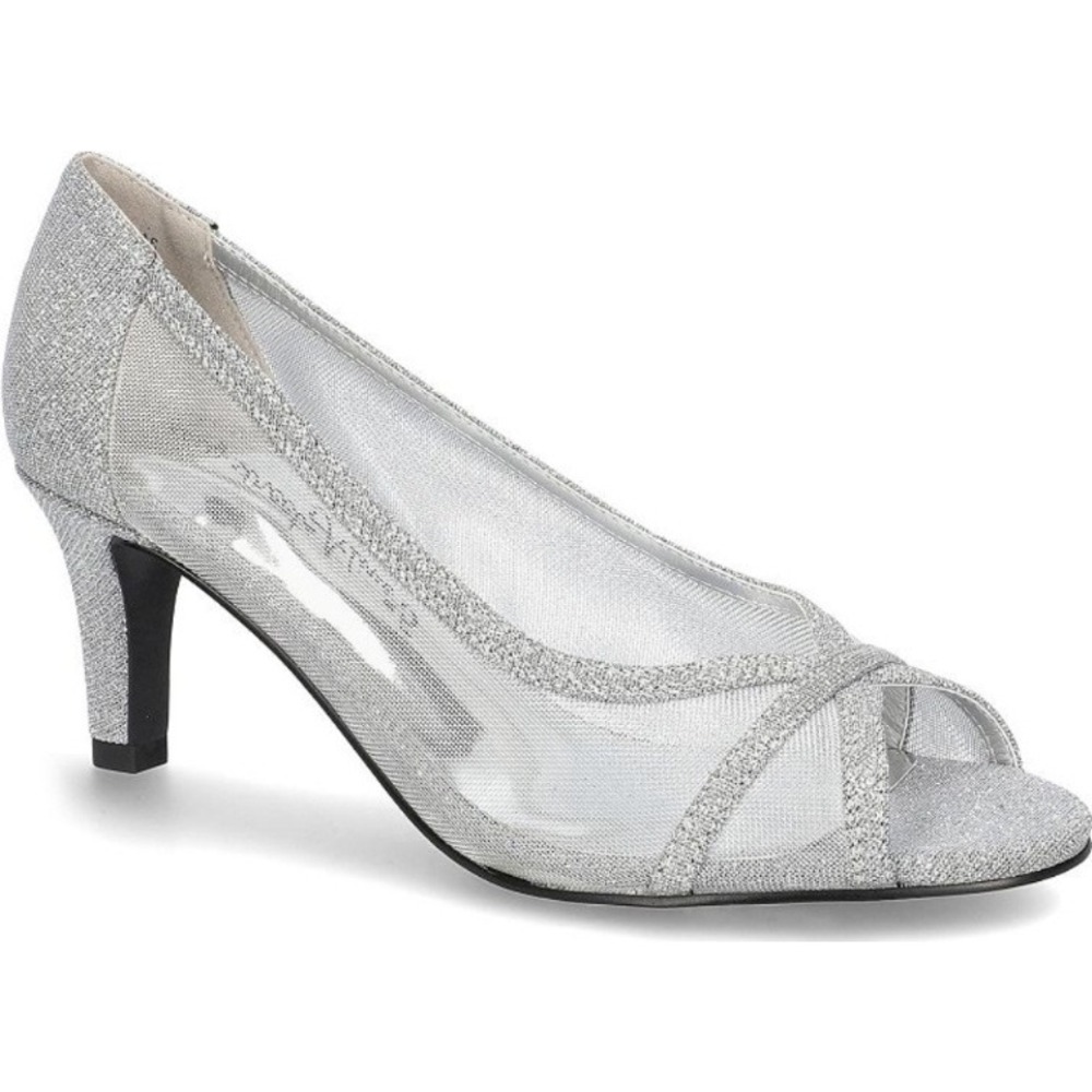 Easy Street‎ Alive 5 Silver Glitter Mesh Peep Toe Heels Size 10 M Picaboo NIB